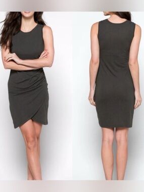 Z Supply Selah Eco Knit Dress Dark Grey Small Tank Ruched Ribbed Spring Summer